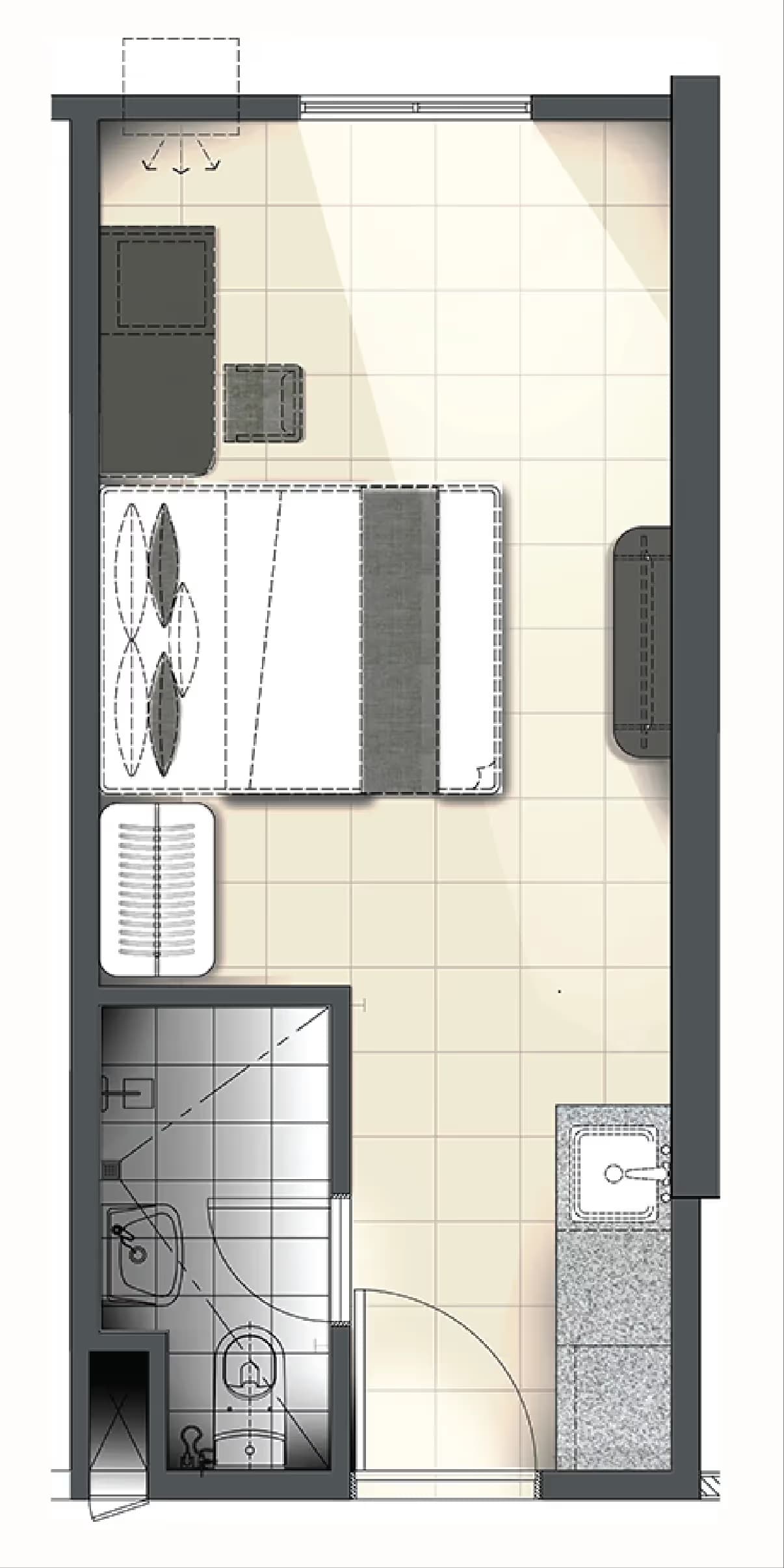 Studio unit floor plan at The Suites Torre Lorenzo Malate