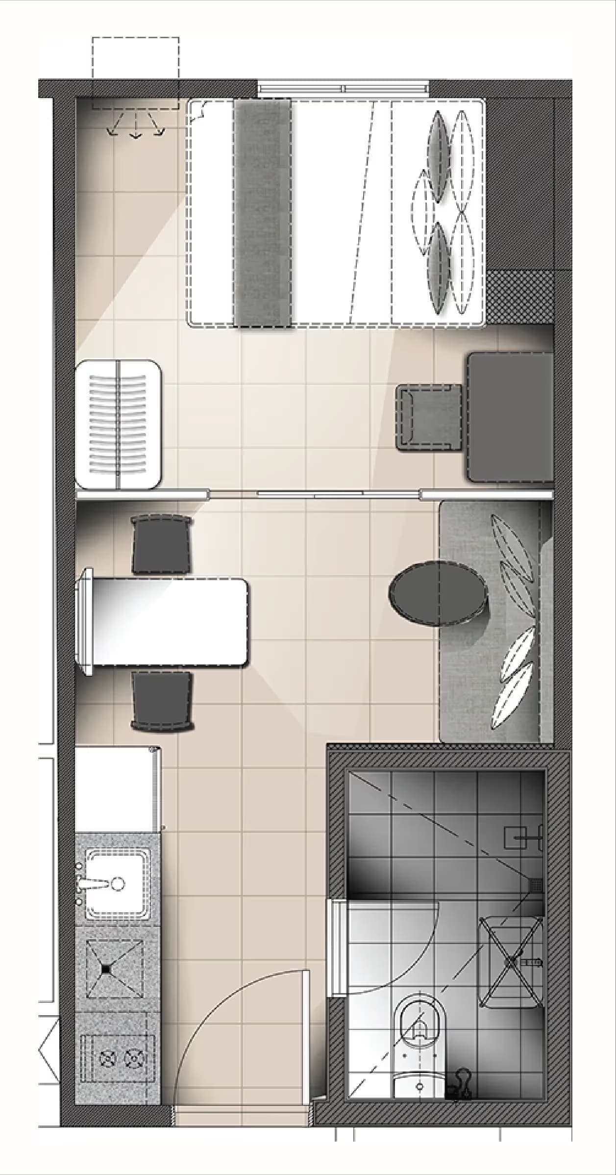 1 Bedroom unit floor plan at The Suites Torre Lorenzo Malate