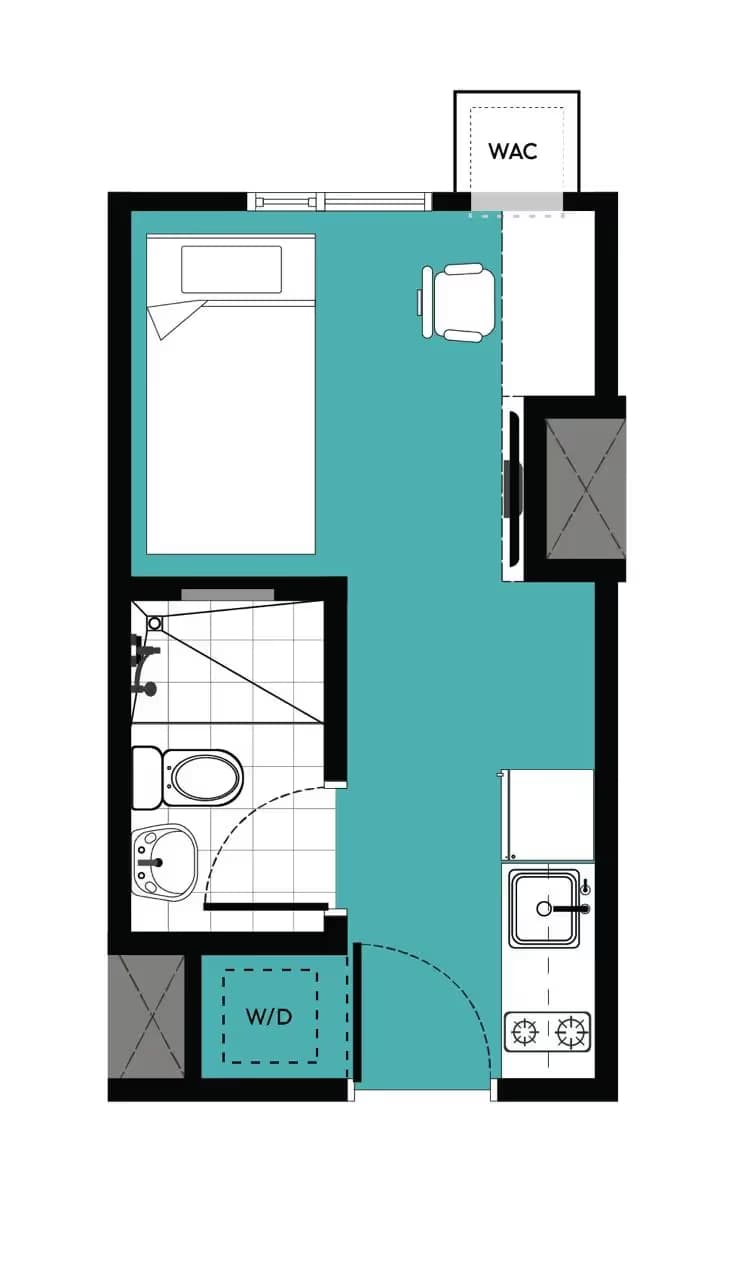 Studio a unit floor plan at Vertica Torre Lorenzo