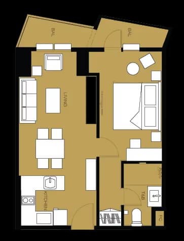 1 Bedroom unit floor plan at Crown Residences at Tierra Davao