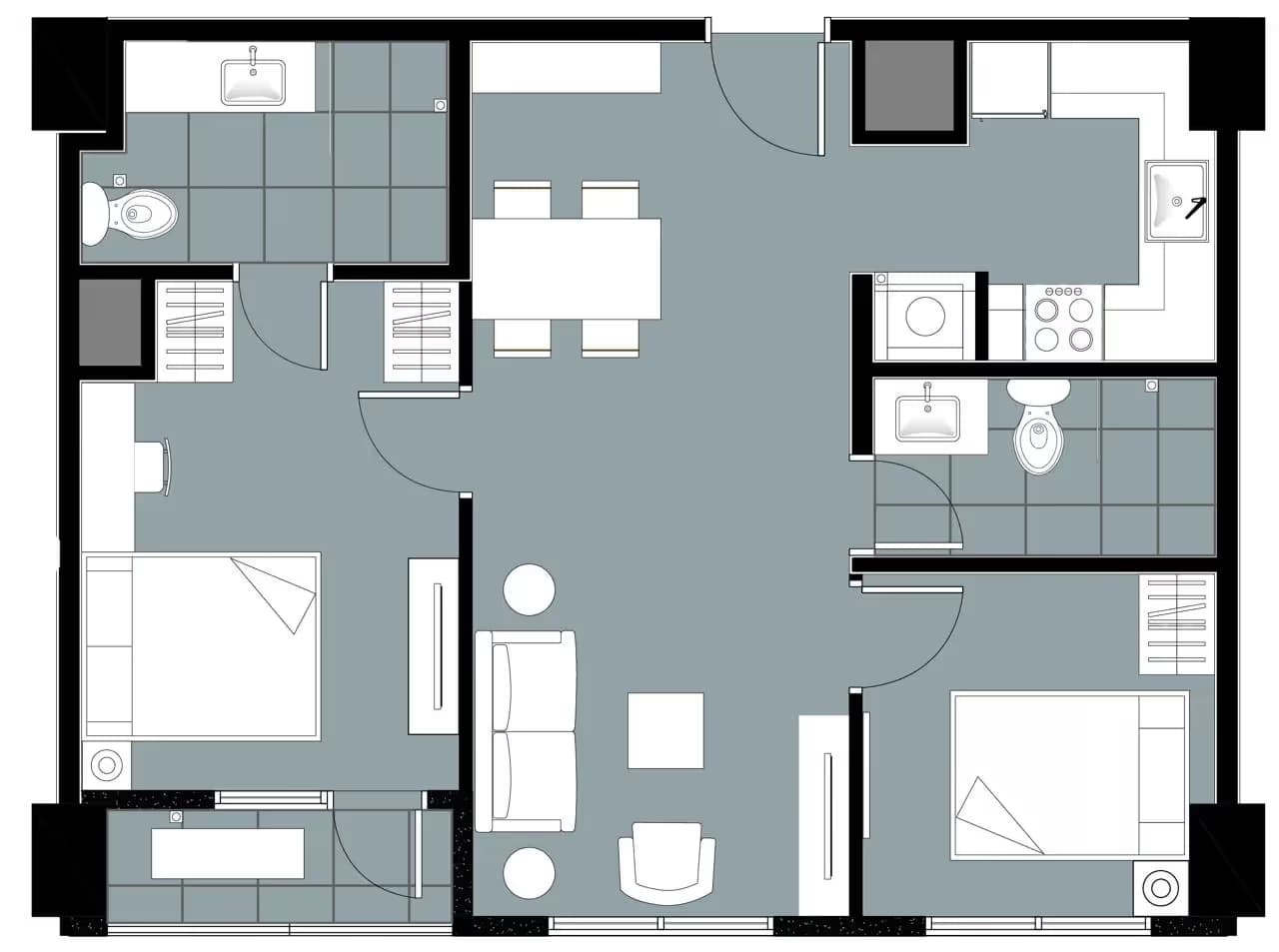 2-Bedroom - 67.2 unit floor plan at Gallery at Torre Lorenzo Loyola