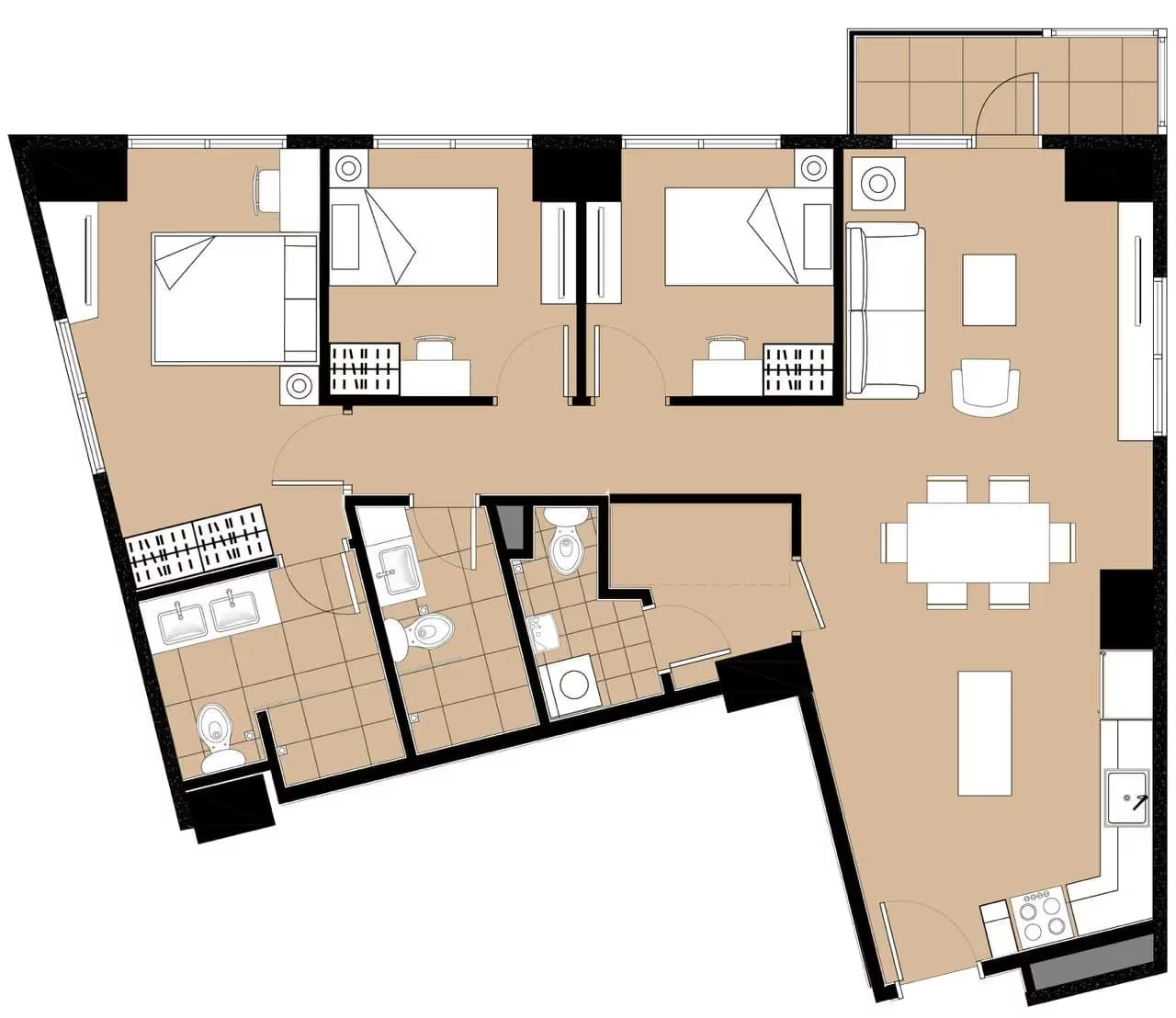 3-Bedroom - 98.2-100.9 unit floor plan at Gallery at Torre Lorenzo Loyola