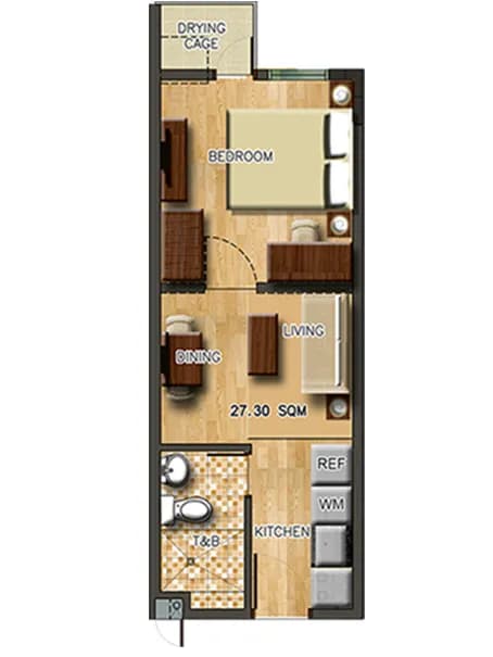 1 Bedroom unit floor plan at Torre Lorenzo Sur