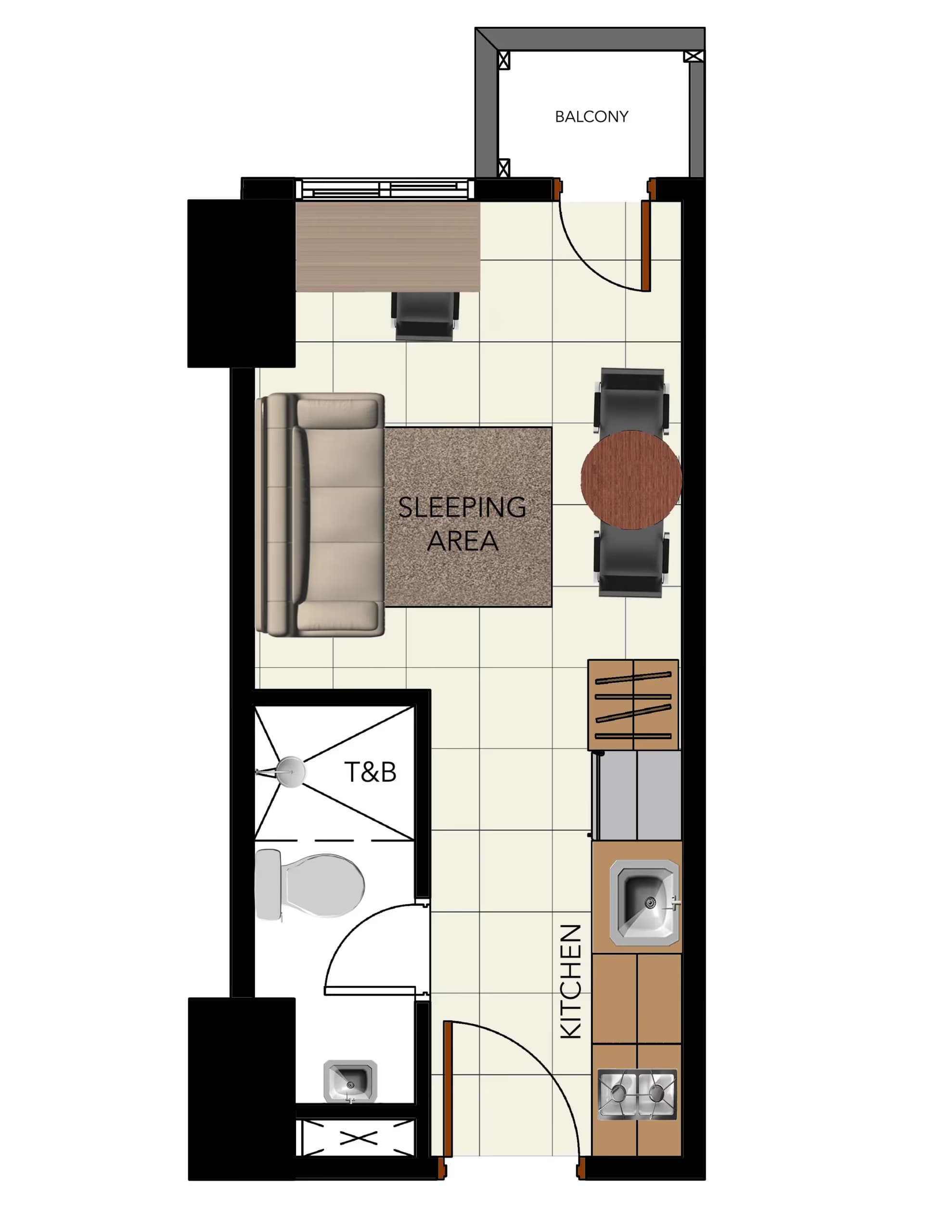 Studio unit floor plan at 3Torre Lorenzo