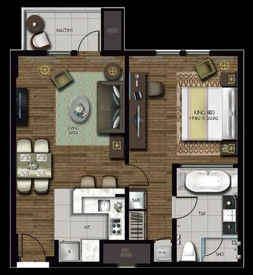 1BR Unit unit floor plan at Dusit Thani Residence Davao