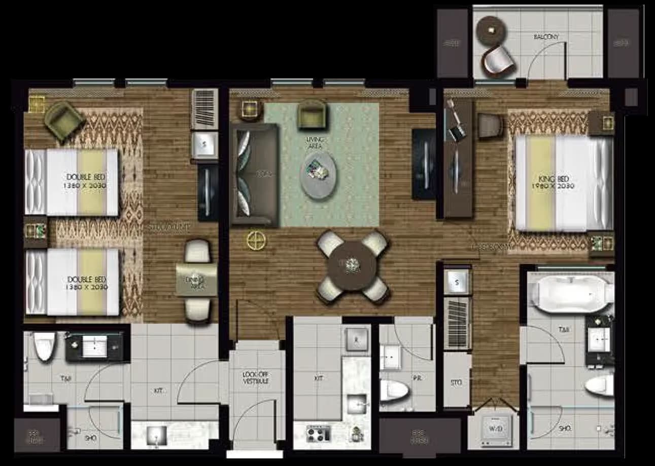 2BR Unit unit floor plan at Dusit Thani Residence Davao