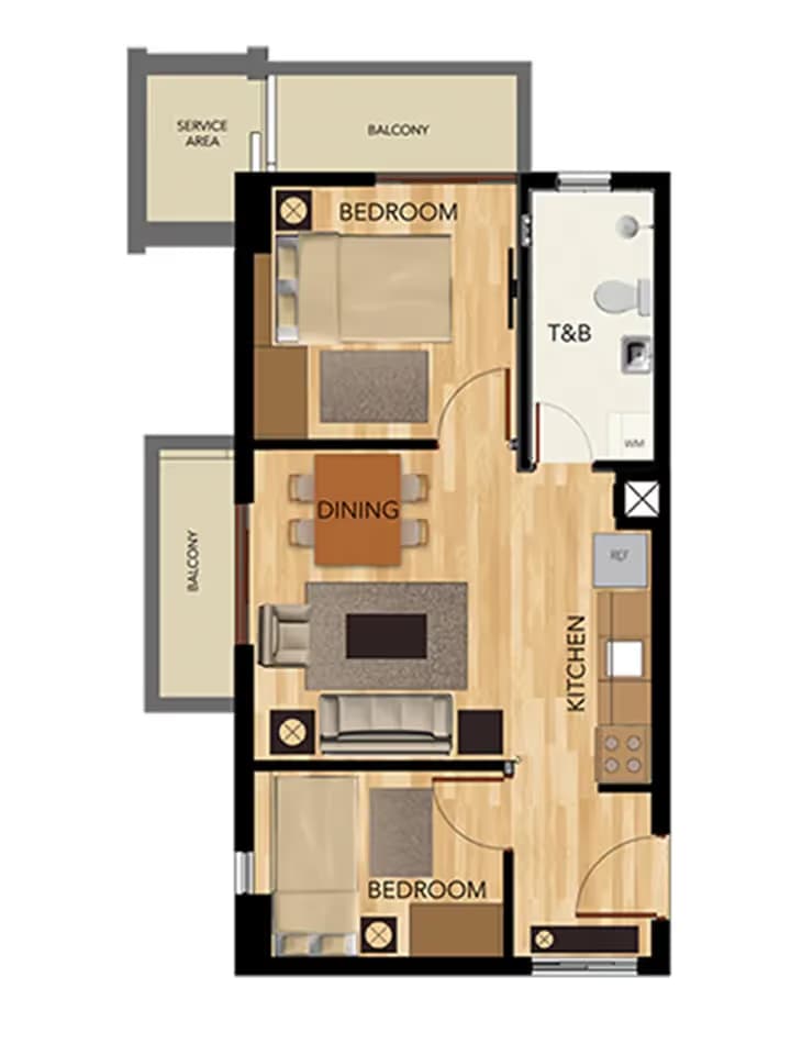 2-Bedroom unit floor plan at Adria at Tierra Lorenzo Lipa