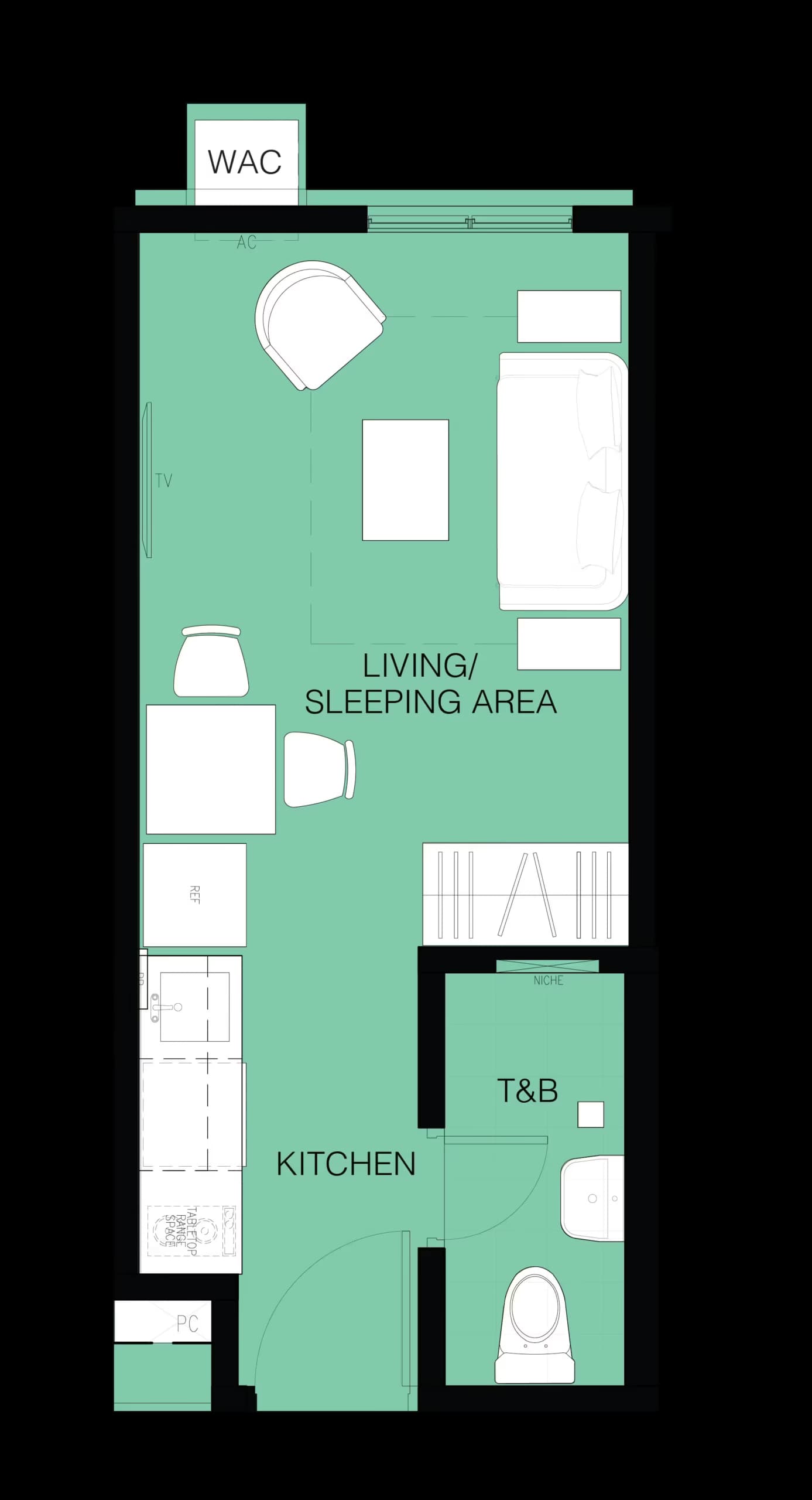Studio B unit floor plan at Merano at Tierra Lorenzo Lipa