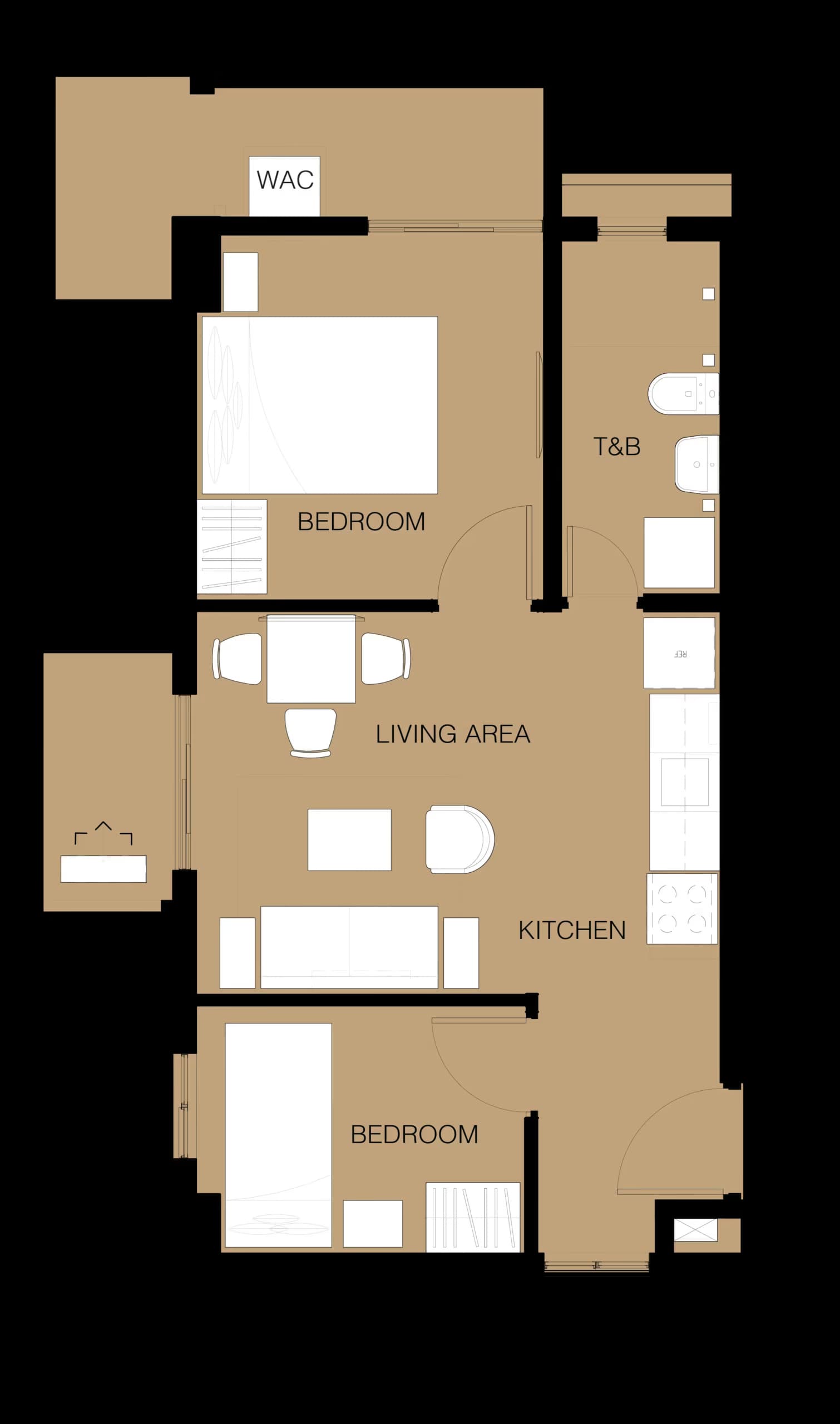 2-Bedroom unit floor plan at Merano at Tierra Lorenzo Lipa