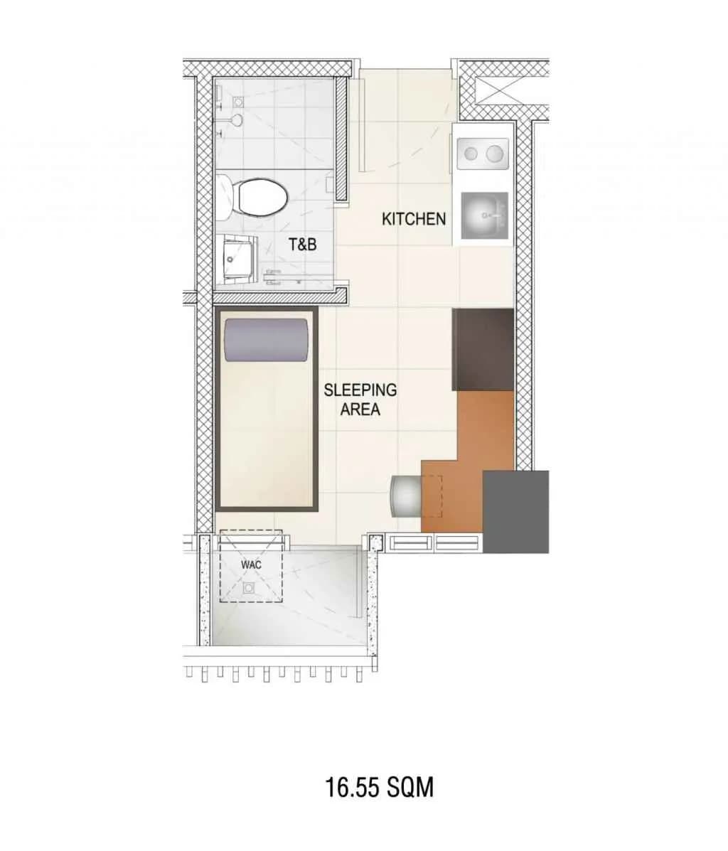 Studio A unit floor plan at Torre Lorenzo Central