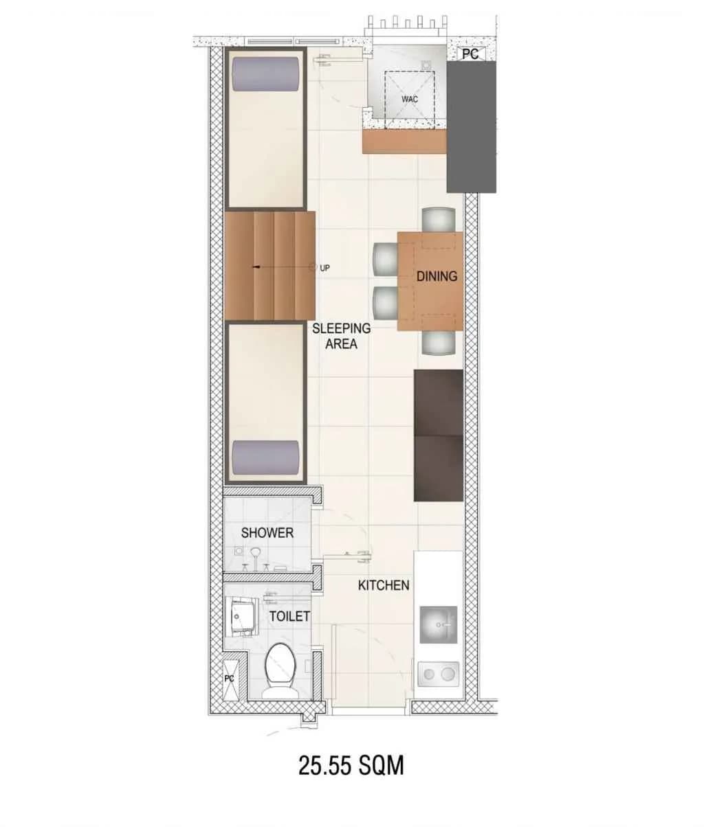 Studio C unit floor plan at Torre Lorenzo Central