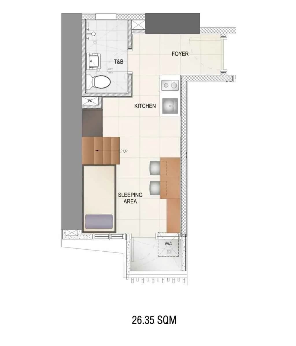 Studio D unit floor plan at Torre Lorenzo Central