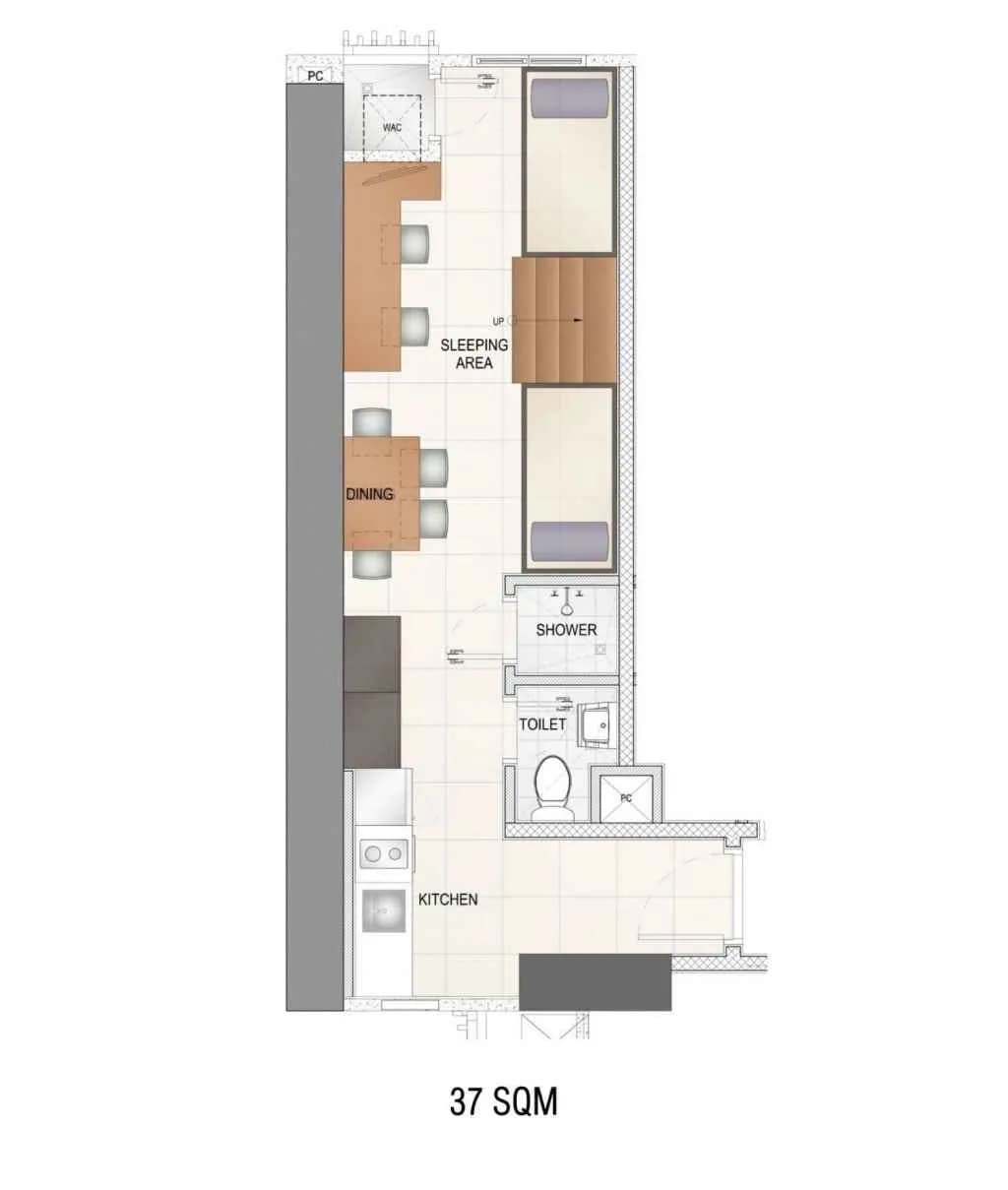 Studio G unit floor plan at Torre Lorenzo Central