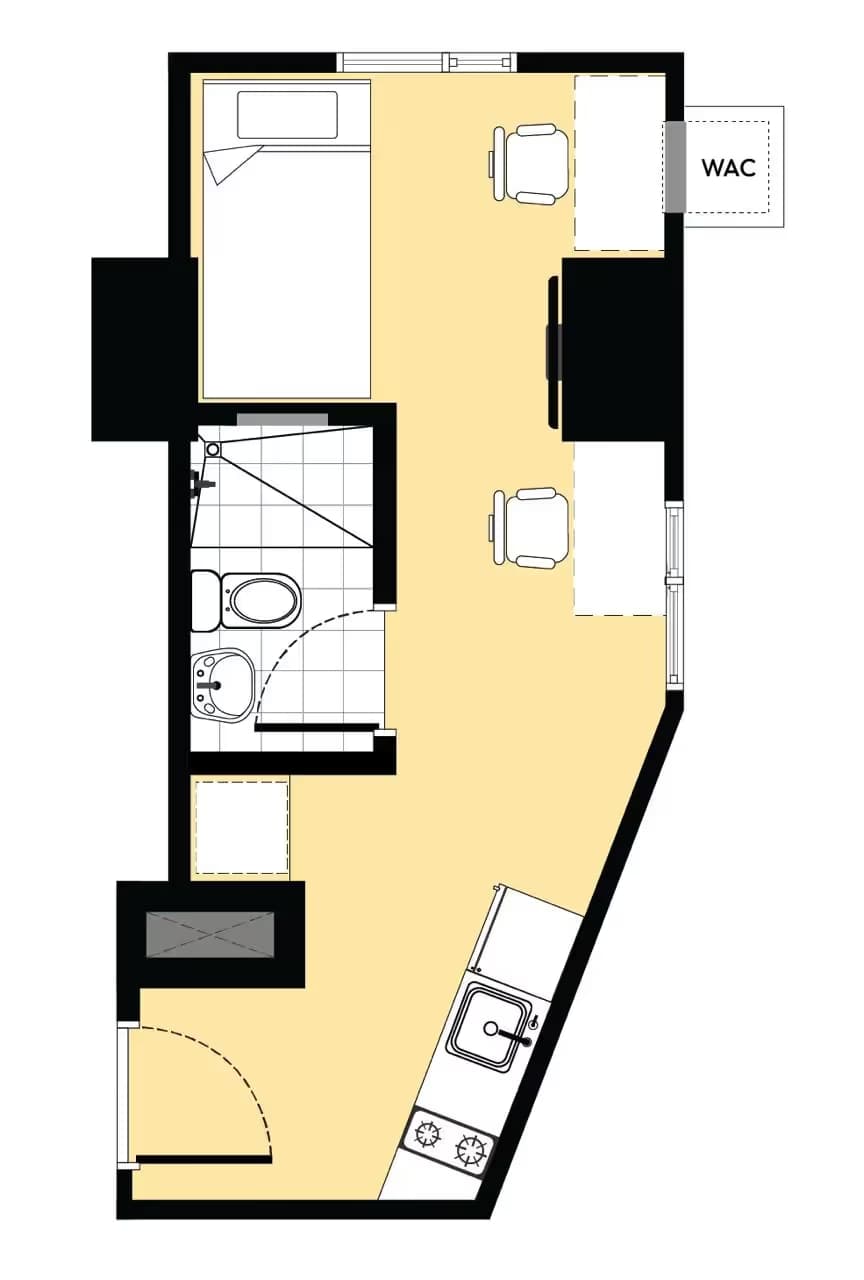 Studio e unit floor plan at Vertica Torre Lorenzo