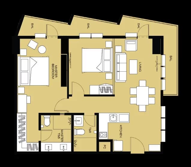 2 Bedroom unit floor plan at Crown Residences at Tierra Davao