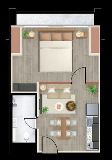 1 Bedroom unit floor plan at Torre Lorenzo Loyola East Tower