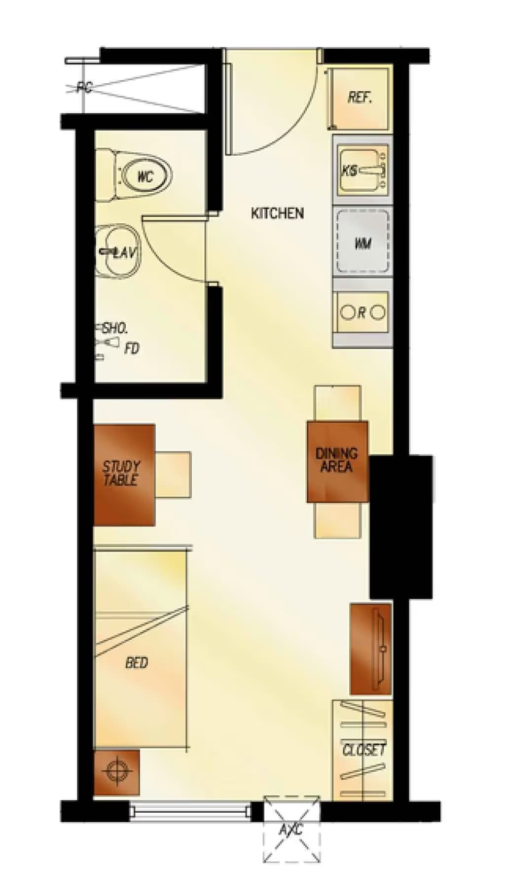 Studio unit floor plan at 2Torre Lorenzo