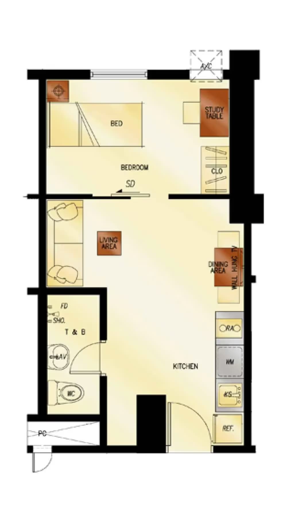 1 Bedroom unit floor plan at 2Torre Lorenzo